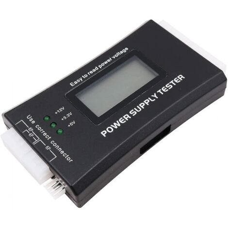 BEBUSINGOTO Probador de fuente de alimentación para PC con pantalla LCD, 20/24 pines, para conectores SATA, IDE, HDD, ATX, ITX y BYI.