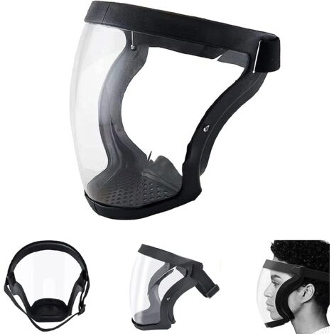 BEBUSINGOTO Protector facial superprotector: visera protectora integral, mascarilla transparente duradera, cubierta facial reutilizable antivaho de alta definición, para hombres y mujeres adultos (neg