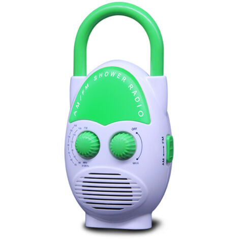 BEBUSINGOTO Radio de ducha colgante impermeable con volumen ajustable, mini altavoz portátil impermeable, radio AM/FM con botón a pilas para baño