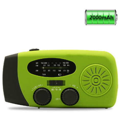 BEBUSINGOTO Radio meteorológica solar de emergencia, kit antisísmico, con manivela, autoalimentada, AM/FM/WB, radio de supervivencia con manivela, linterna LED, batería externa de 2000 mAh para iPhon