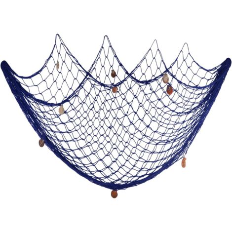 BEBUSINGOTO Red de pesca de 200 cm x 150 cm con conchas, decoración playera para fiestas, hogar, sala de estar, dormitorio, estilo mediterráneo, para colgar en la pared (azul)