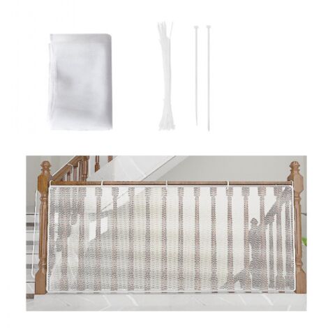 BEBUSINGOTO Red de seguridad para bebés, color blanco, 300 x 79 cm, para balcones y escaleras, ajustable y resistente, para gatos y juguetes.