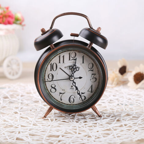 BEBUSINGOTO Reloj despertador antiguo, reloj despertador mecánico retro, reloj despertador antiguo tradicional con luz nocturna (negro)