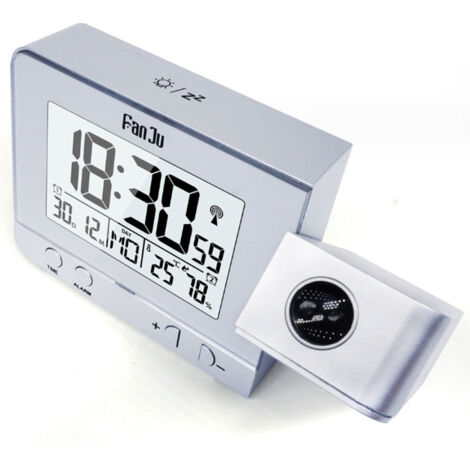 BEBUSINGOTO Réveil de projection pour chambre à coucher avec thermomètre et hygromètre, horloge de plafond numérique à intensité variable, affichage LED avec chargeur USB, rotation à 180 °, double al