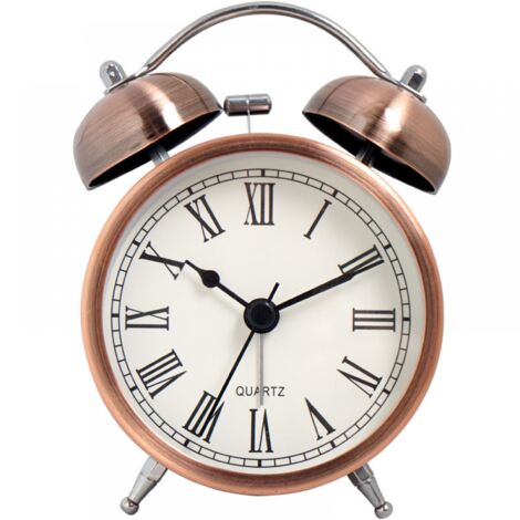 BEBUSINGOTO Réveil de voyage rétro silencieux et sans tic-tac, horloge analogique à double cloche à quartz, fonctionnant sur piles (à l'exclusion des piles)
