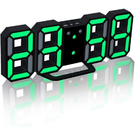 BEBUSINGOTO Réveil numérique LED 3D avec 3 niveaux de luminosité réglables, veilleuse à intensité variable, fonction snooze pour la maison, la cuisine, le bureau - Vert