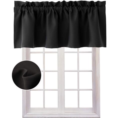 BEBUSINGOTO Rideaux occultants pour cuisine, cantonnière solide à isolation thermique, noir, 57 x 18 pouces, 1 panneau