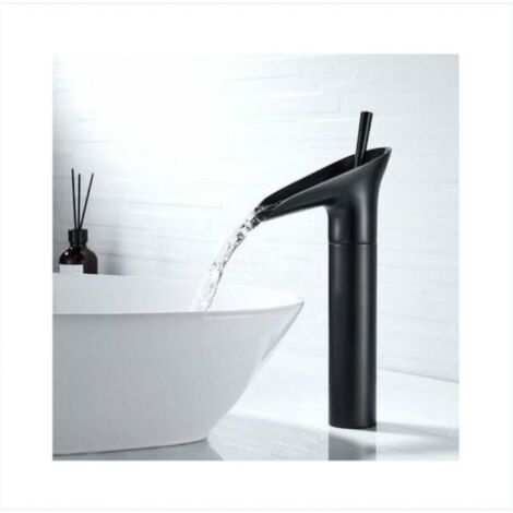 BEBUSINGOTO Robinet de salle de bains noir, robinet cascade, robinet de lavabo vintage à poignée unique, robinet de salle de bains à comptoir en laiton-robinet lavabo vasque