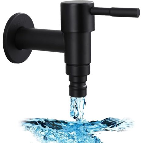 BEBUSINGOTO Robinet D'eau de Jardin en Acier Inoxydable à Fixation Murale, 1 Pcs Mural Machine À Laver Robinet, G1/2in Robinet De Machine À Laver pour Balcon, Salle de Bain, Cuisine, Jardin (Noir)