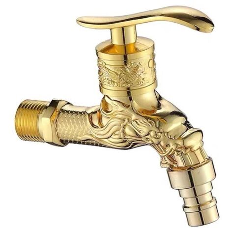 BEBUSINGOTO Robinet d'eau mural moderne Bibcock en alliage de Zinc rétro robinet décoratif extérieur robinet de jardin Machine à laver vadrouille Bibcock(Dragon d'Or - Poignée)