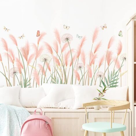 BEBUSINGOTO Rose Blumen Wandaufkleber Reed Löwenzahn Schmetterling Wandtattoos Wohnzimmer Schlafzimmer Mädchen Zimmer Wanddekor