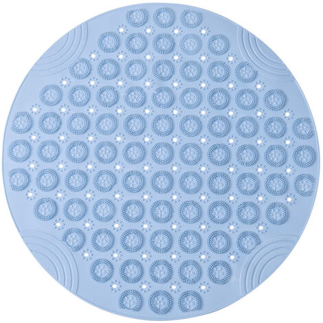 BEBUSINGOTO Runde Massage-Badematte aus TPE (30 x 30 cm), rutschfest, antibakteriell, maschinenwaschbar, mit Abflusslöchern und Saugnäpfen, blau