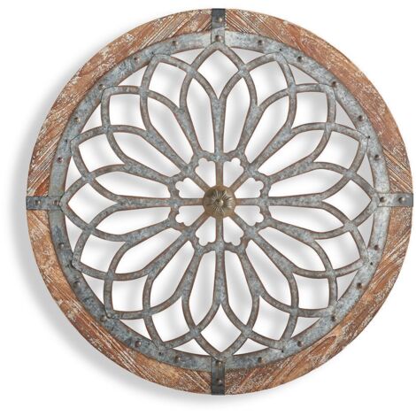BEBUSINGOTO Rustikale Metall-Holz-Blume geschnitzt Wand Dekor Bauernhaus Wandkunst