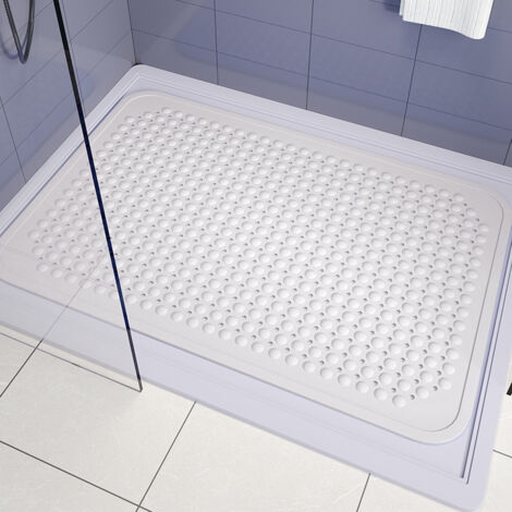 BEBUSINGOTO Rutschfeste Duschmatte, große quadratische Badematte 70  40 cm mit Saugnäpfen, waschbare antibakterielle Badewannenmatte für Dusche, Badewanne (Reinweiß)