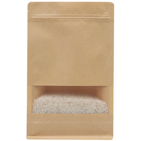 BEBUSINGOTO Sacs en papier Kraft auto-scellants 10x15cm, 100 pièces, avec fenêtre, pochettes debout refermables, fermeture éclair, stockage des aliments