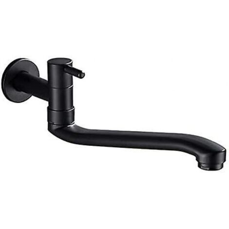 BEBUSINGOTO Schwarzer Kaltwasser-Waschtischhahn, Wandmontage, für Waschmaschine, Wischmopp, Pool, Gartenhähne (36 cm)