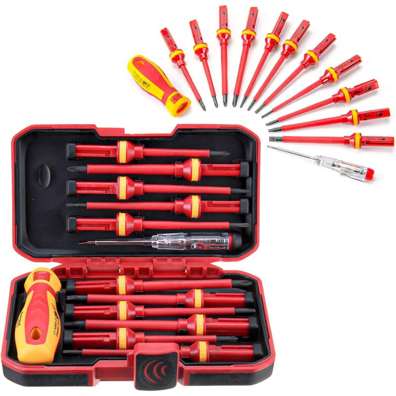 Image of Set di 13 cacciaviti isolati vde, set di cacciaviti magnetici per elettricisti, set di cacciaviti Torx intercambiabili con tester di tensione,