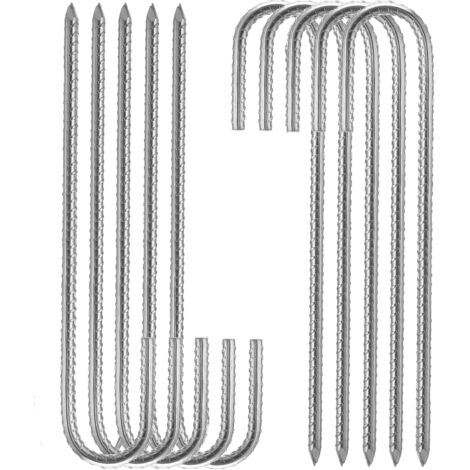 BEBUSINGOTO Set mit 10 verzinkten Stahl-Zeltheringen, 30 cm lange Gartenpflöcke, 8 mm dick, Bodenanker für Zelte, Markisen, Pavillons, Trampoline, Hühnerställe