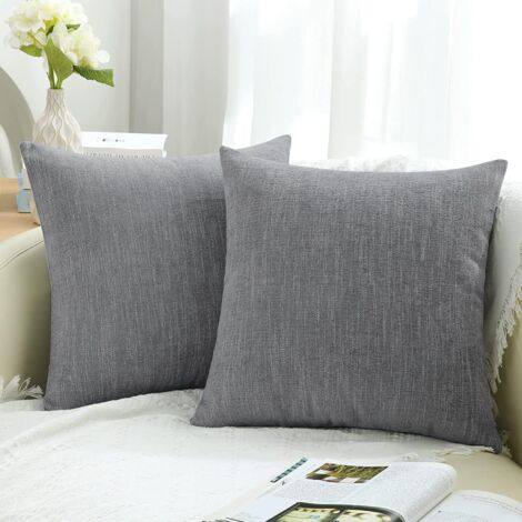BEBUSINGOTO Set mit 2 dekorativen Kissenbezügen aus Baumwolle und Leinen, 45 x 45 cm, Landhausstil, quadratisch, neutral und schlicht, grau