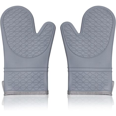 BEBUSINGOTO Set mit 2 Silikon-Ofenhandschuhen, hitzebeständige Ofenhandschuhe mit weichem Baumwollfutter, wasserdichte, rutschfeste Ofenhandschuhe, Topflappen für den Grill