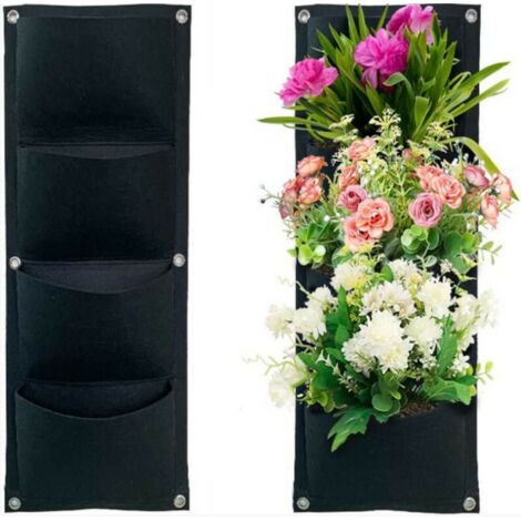 BEBUSINGOTO Set mit 2 vertikalen Hängepflanzbeuteln – Pflanzsäcke – Hängende Gartensäcke – 4 Taschen – Aus dickem Filz – Für Balkon, Garten, Hof, Büro und als Dekoration für Zuhause