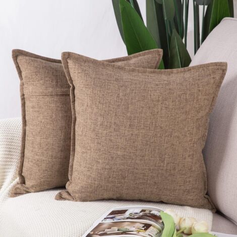 BEBUSINGOTO Set mit 2 weichen, dekorativen Leinenkissenbezügen im luxuriösen Stil für Sofa und Schlafzimmer, hellbraun, 40 x 40 cm