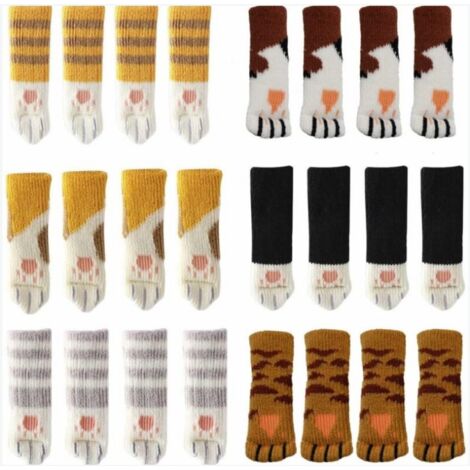 BEBUSINGOTO Set mit 24 Stuhlsocken mit niedlichem Katzenpfotenmuster, 6 Möbeldesigns, kratzfest, geräuschdämpfend, Stuhlbeinschoner, Tischbeinschoner, Bodenschoner.