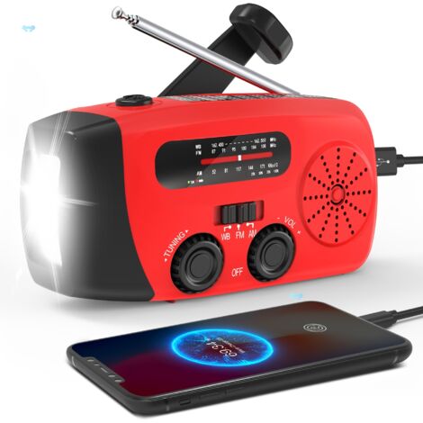 BEBUSINGOTO Solarradio, Notbeleuchtung, Handgenerator, rot
