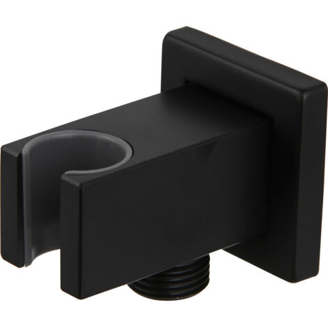 BEBUSINGOTO Soporte para cabezal de ducha con codo de conexión a pared de 1/2", latón, negro mate