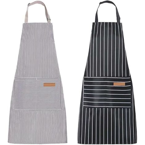 BEBUSINGOTO Stück gestreifte Küchenschürzen, Unisex-Kochschürzen aus Baumwollleinen, verstellbare Latzschürze mit 2 Taschen zum Kochen, Backen, Malen, Schwarz und Grau