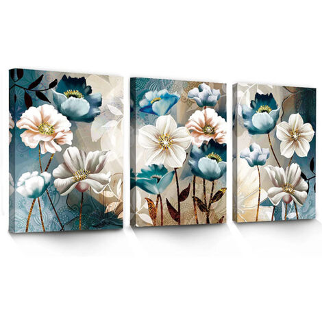 BEBUSINGOTO Stück, weiße und indigoblaue Lotusblumen, moderne Blumengemälde, 30 x 40 cm, ohne Rahmen
