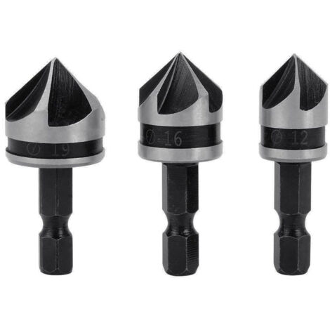 BEBUSINGOTO stücke Carbon Stahl Sechskantschaft Holz Bohrer Fünf-Kante Fase Bohrer Bits 12/16/19mm für Metall Holz