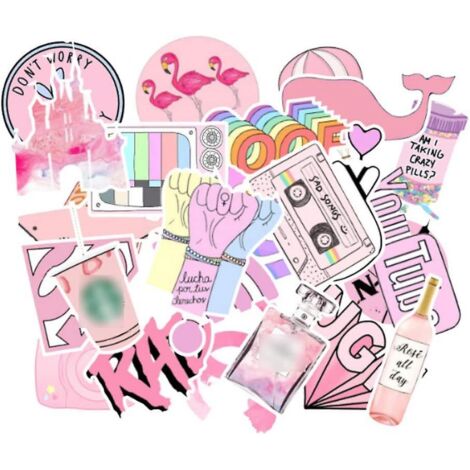 BEBUSINGOTO Süße Laptop-Aufkleber für Mädchen, hübsche rosa Aufkleber für Wasserflasche, 50 Stück Packung, Vinyl, Skateboard, Computer, Reisetasche, Gitarre