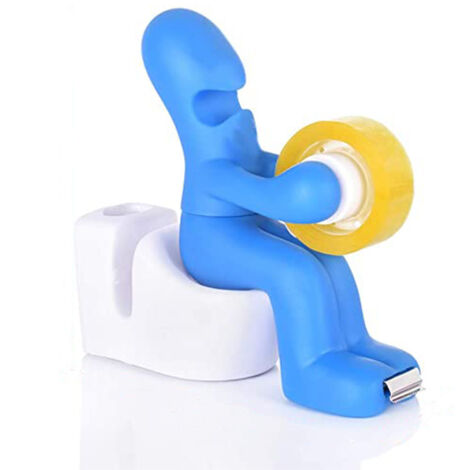 BEBUSINGOTO Suministros de oficina - Dispensador de cinta adhesiva divertido - Soporte de escritorio divertido y moderno con rollo de cinta (azul)
