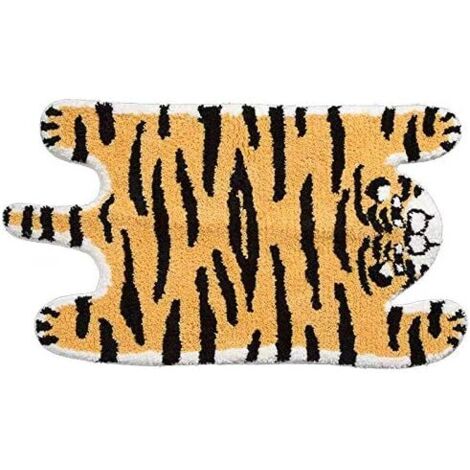 BEBUSINGOTO Tapis de bain mignon en forme de tigre doux pour chambre à coucher, salle de bain, cuisine, absorption d'eau, antidérapant, petit tapis de porte (50 x 90 cm)