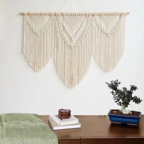 BEBUSINGOTO Tapiz bohemio chic grande para colgar en la pared, con borlas de hojas, cuerda de algodón, macramé bohemio, decoración de pared para dormitorio, sala de estar, apartamento, telón de fondo