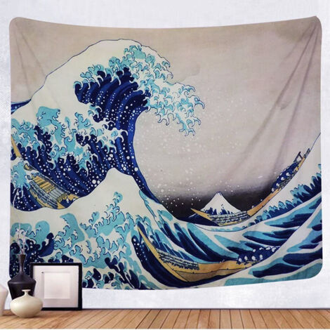 BEBUSINGOTO Tapiz de pared con diseño de mandala de la Gran Ola de Kanagawa, con arte natural, decoración del hogar (ola, L/150 x 200 cm)