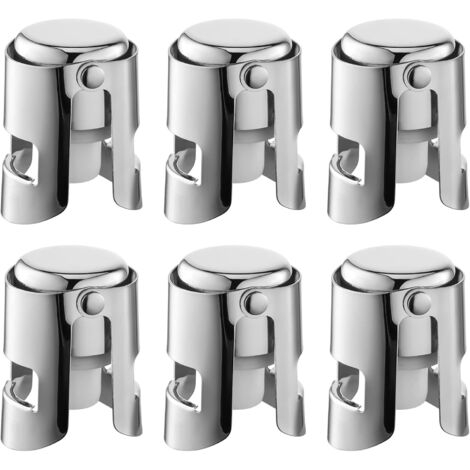 BEBUSINGOTO Tapones de champán de acero inoxidable con silicona alimentaria antifugas para conservar la frescura. Apto para champán, cava, prosecco y vino espumoso (plata, juego de 6).