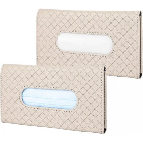 BEBUSINGOTO Taschentuchbox fürs Auto (2 Stück), Taschentuchhalter fürs Auto, Sonnenblende, Maskenspender aus PU-Leder (23 x 13 cm) – Beige