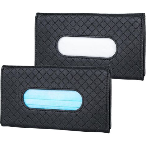 BEBUSINGOTO Taschentuchbox fürs Auto (2 Stück), Taschentuchhalter fürs Auto, Sonnenblende, Maskenspender aus PU-Leder (23 x 13 cm) – Schwarz