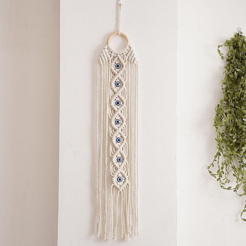 BEBUSINGOTO Tenture murale en macramé, décoration murale faite à la main contre le mauvais œil, attrape-rêves pour chambre à coucher, maison,