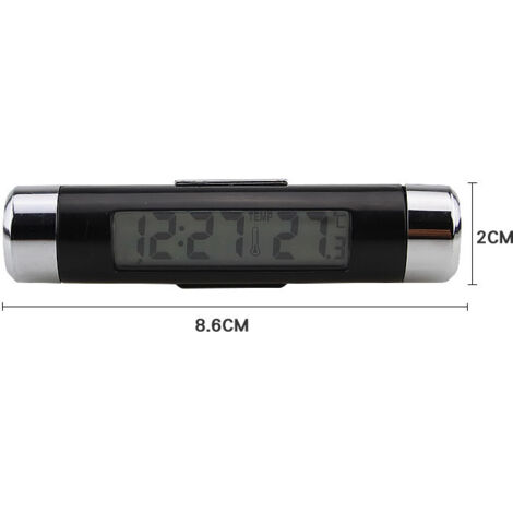 BEBUSINGOTO Termómetro digital con clip LCD para coche, reloj digital LED para coche, termómetro para salpicadero de vehículo, reloj electrónico