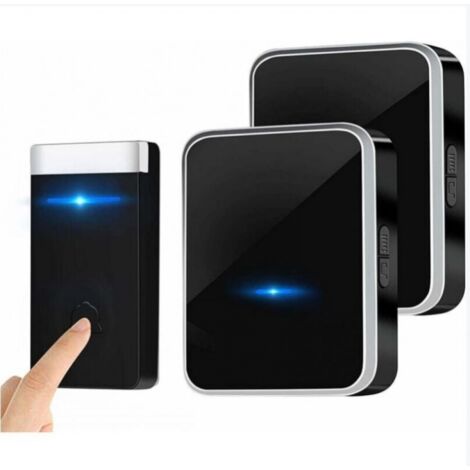 BEBUSINGOTO Timbre inalámbrico sin pilas, kit electrónico impermeable con 2 receptores enchufables, alcance de 150 m, 45 melodías a 4 niveles de volumen para casa, oficina y hotel.