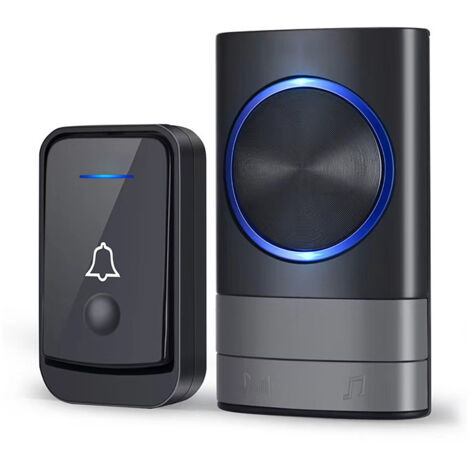 BEBUSINGOTO Timbre inalámbrico,IP44,resistente al agua, para exteriores,hasta 200 metros,52 melodías y 4 niveles de volumen, con receptores enchufables,indicador LED azul, para casa y oficina (negro)