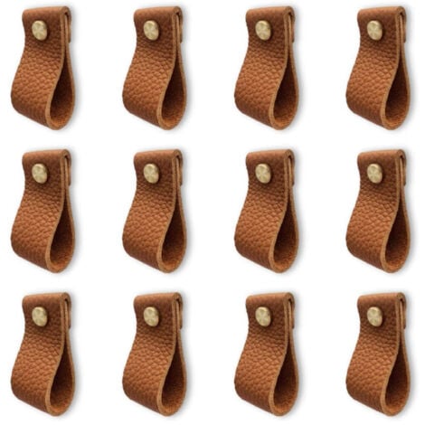 BEBUSINGOTO Tirador para armario de cocina, paquete de 12 tiradores de cuero para muebles, tirador de puerta con tuercas, perilla anticolisión para cajón de armario, cómoda, bonito regalo, marrón