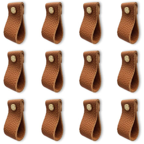 BEBUSINGOTO Tirador para armario de cocina, paquete de 12 tiradores de cuero para muebles, tirador de puerta con tuercas, perilla anticolisión para cajón de armario, cómoda, bonito regalo, marrón