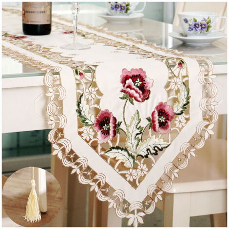 BEBUSINGOTO Tischläufer im Vintage-Stil, europäische Blumenspitze, elegante Läufer, für Schrank, Esszimmer, Tischdekoration, 40 x 150 cm
