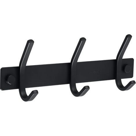 BEBUSINGOTO Toallero de pared para baño y cocina, perchero de pared con 3 ganchos, acabado en acero inoxidable negro mate.