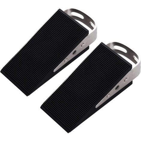 BEBUSINGOTO Tope de puerta de goma, resistente, de alta calidad, con forma de cuña, sin rayones, 2 piezas, color negro