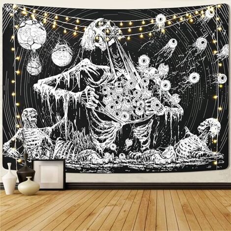 BEBUSINGOTO Totenkopf-Wandteppich, Mystic Eye-Wandteppich, Totenkopf-Wandteppich, schwarz-weißer Wandteppich für Schlafzimmer, Wohnzimmer (51,2 x 59,1 Zoll)